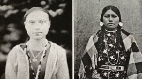 Vergleich Bild von Greta Thunberg und einer Indigenen.