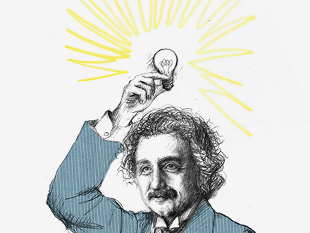 Einstein mit Glühbirne
