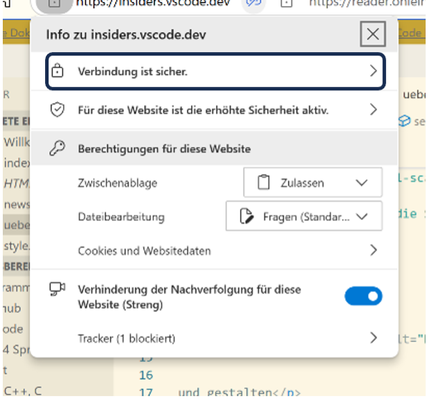 sichere Verbindung (Screenshot)
